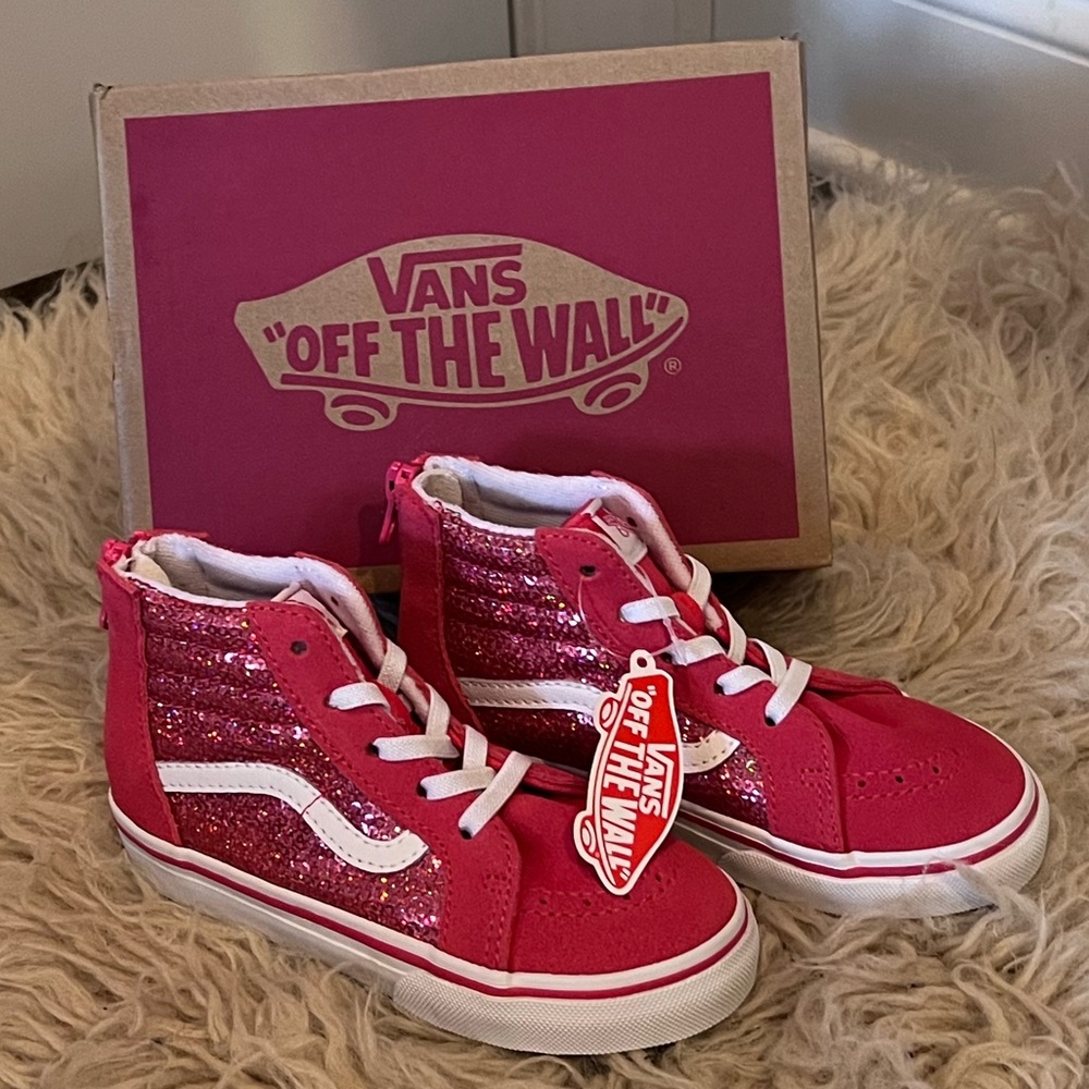 Vans Sk8-Hi Zip Micro Sequins Toddler 10 shoes (Pink/White sneakers - NWT
